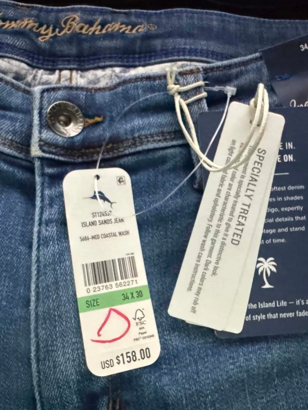 Tommy Bahama Indigo Palms Island Sands Denim Jeans Size W 34 L 30 $158